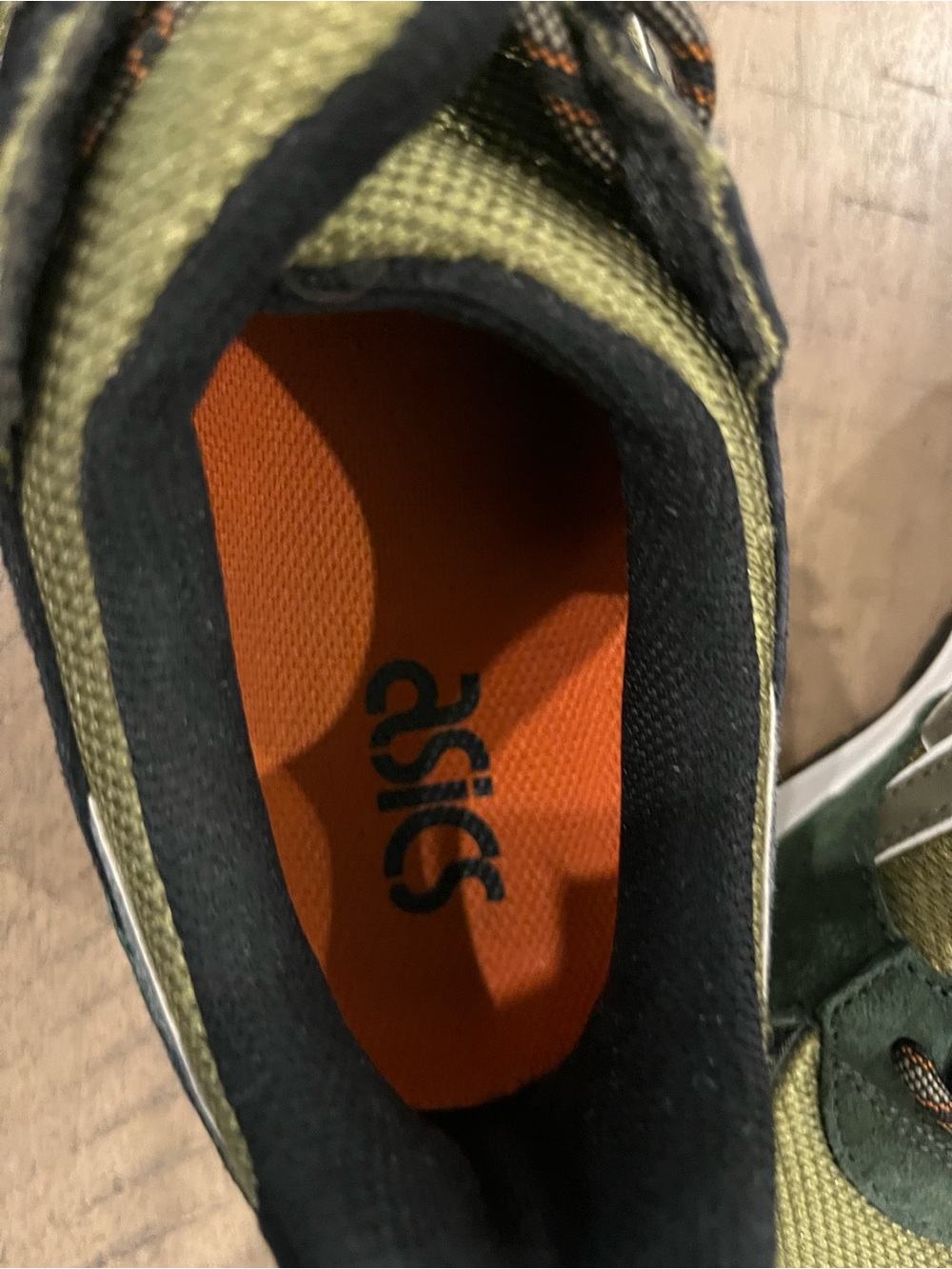 ASICS Olive Green Suede & Mesh Trainer with Orange Accents - Picture 14 of 16